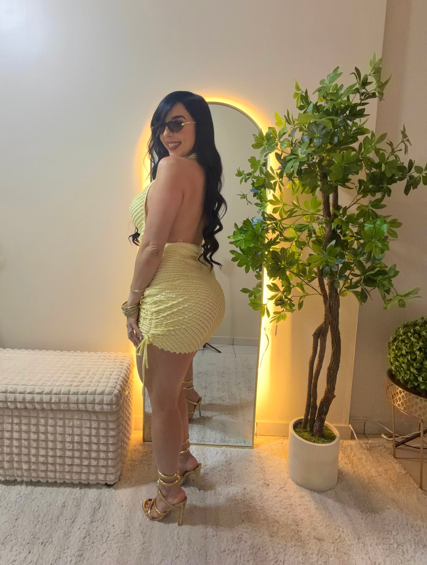 Asymmetric Yellow Butter Dress 2
