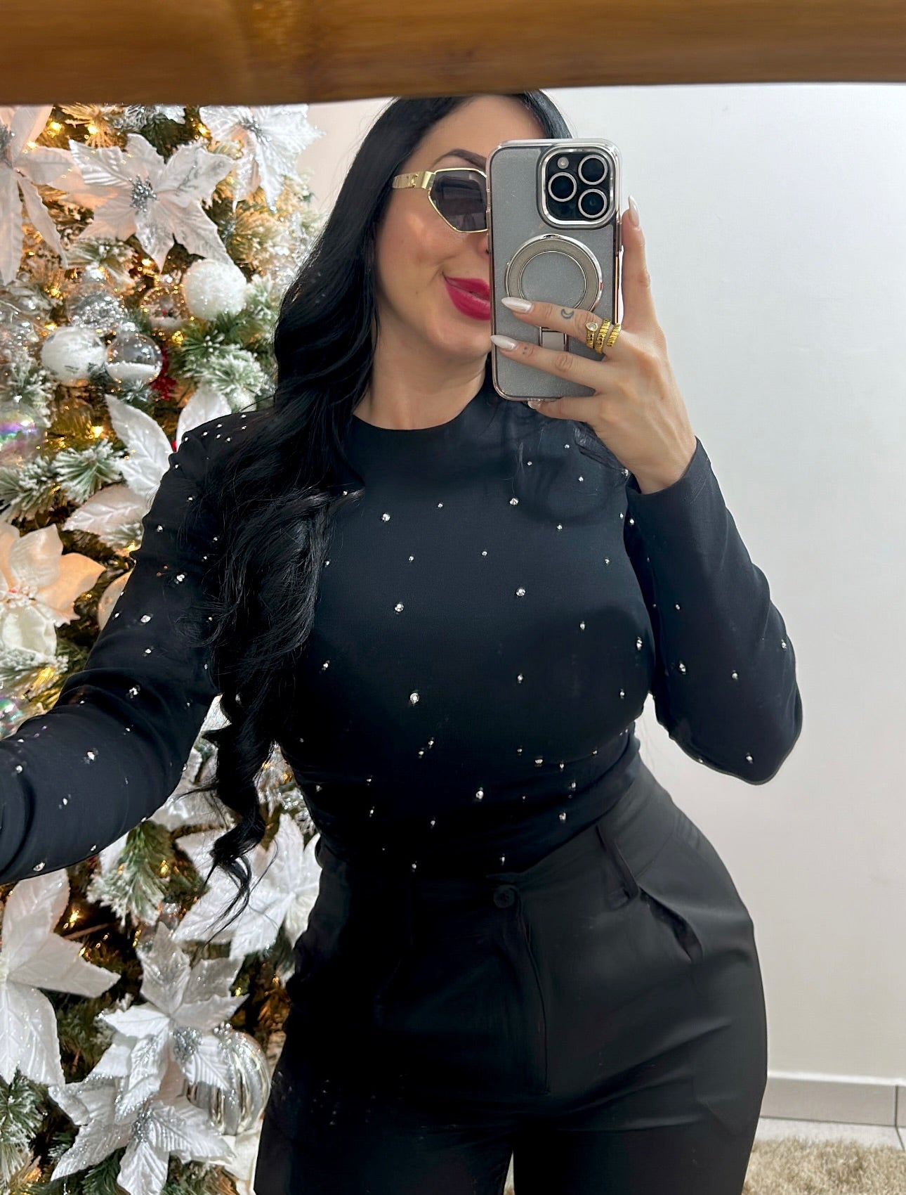 Rhinestone Long sleeve Blouse