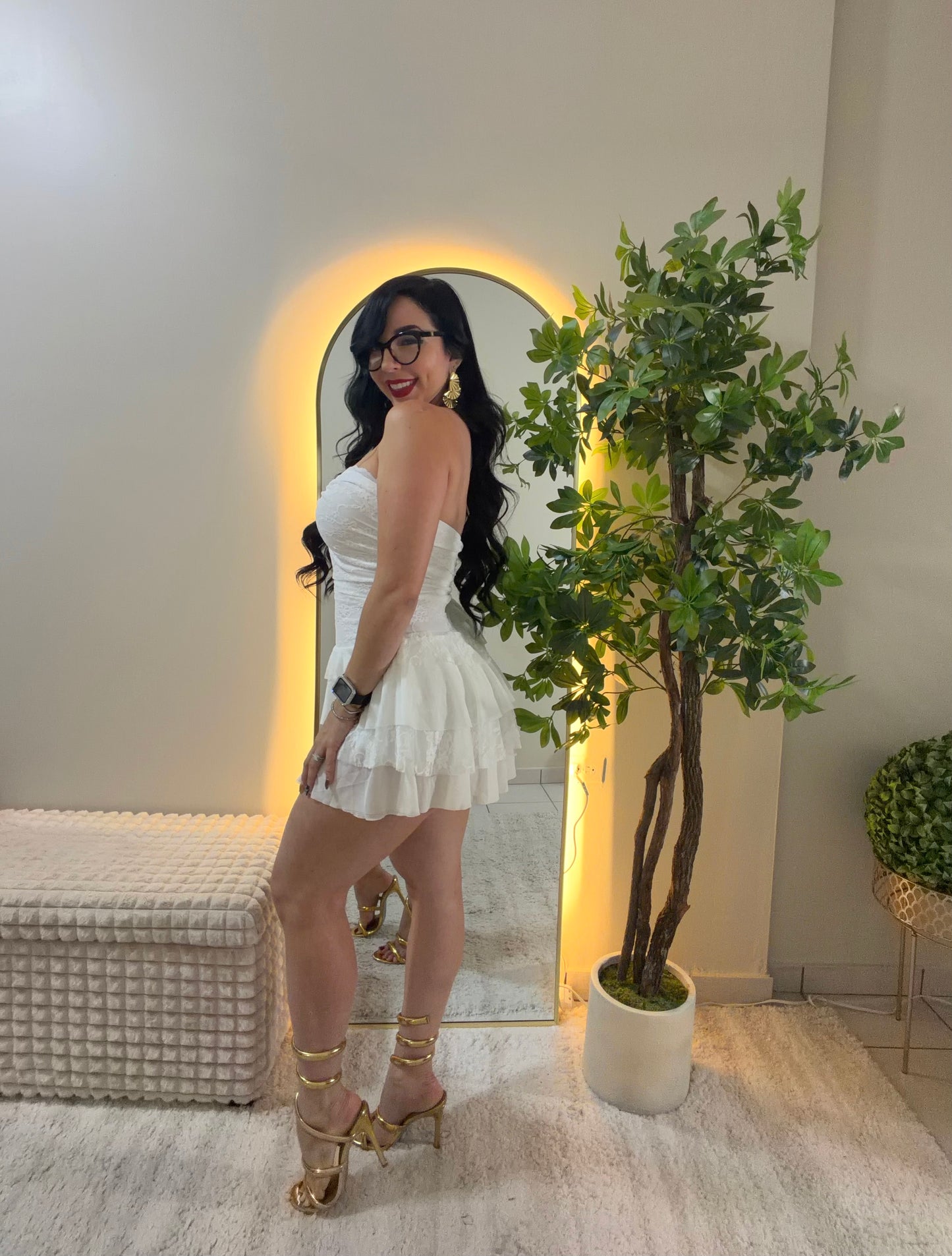 White Ruffles Skort Dress