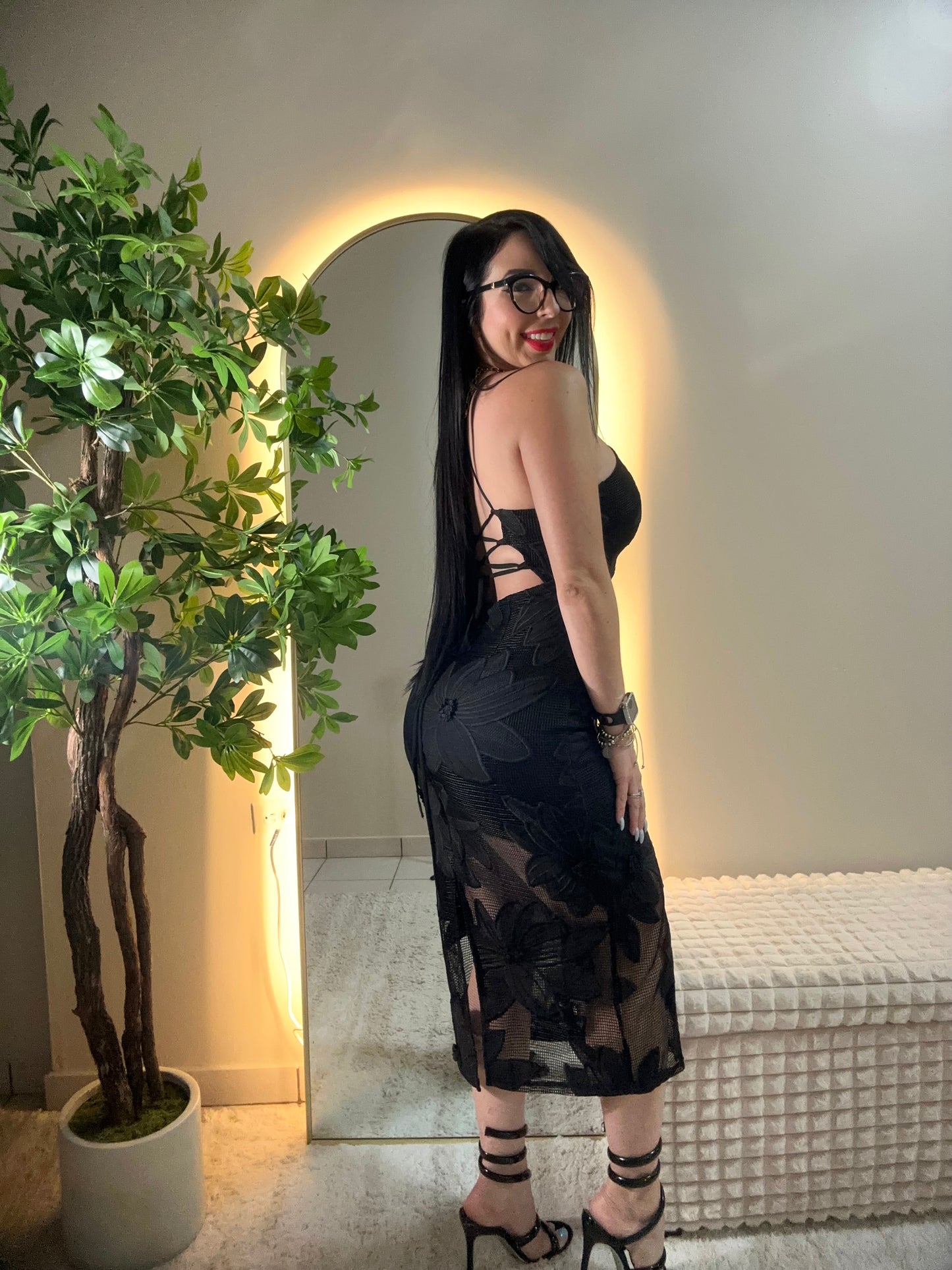 Flowers Lace Black Dress