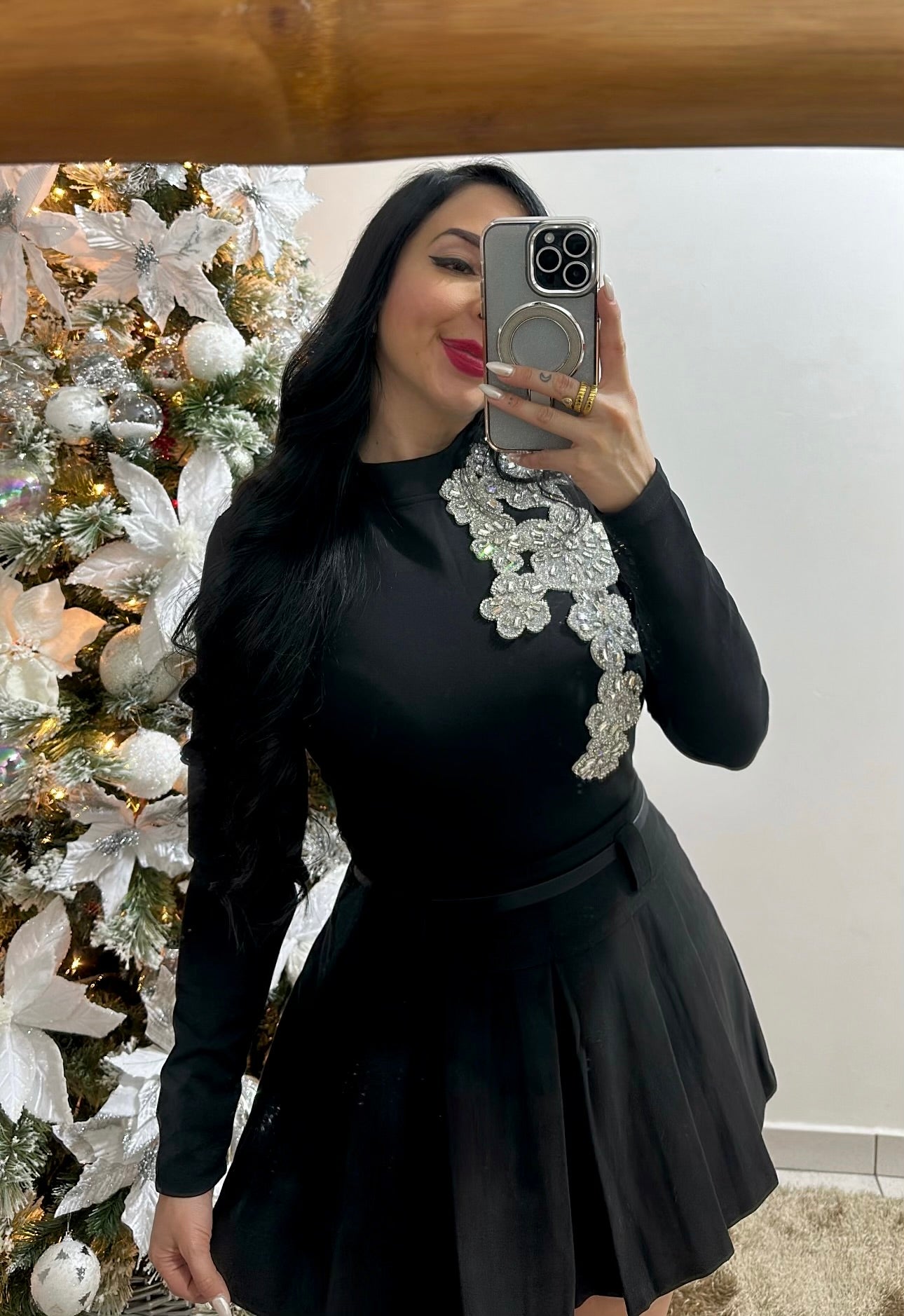 Silver detail Black Blouse