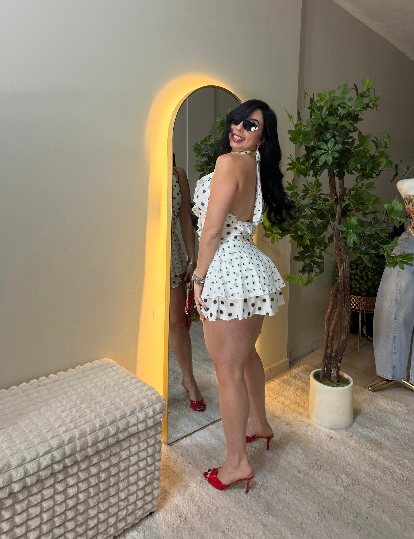 Polka Dots White Romper (pantalón debajo)