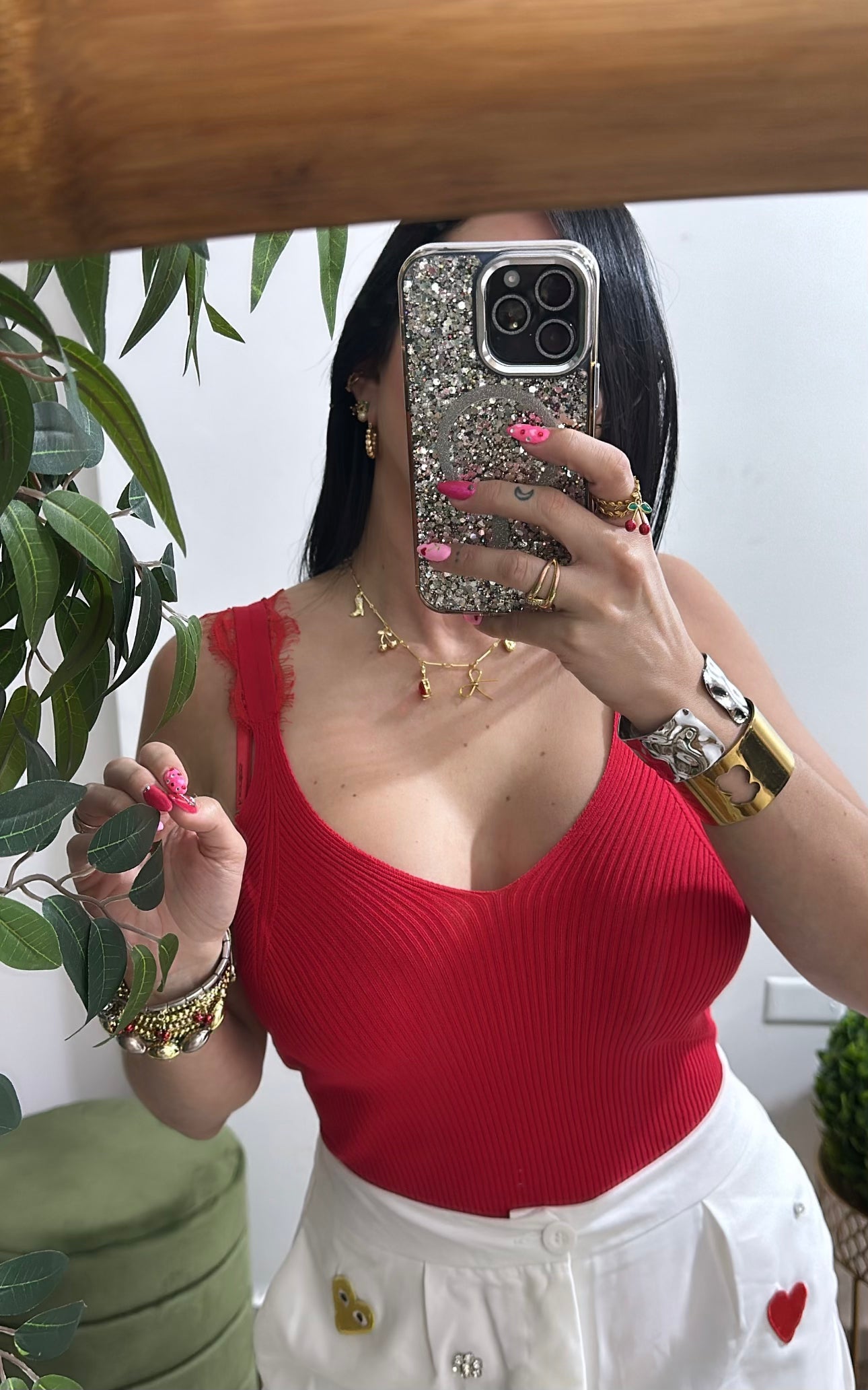 Lace and spandex red top
