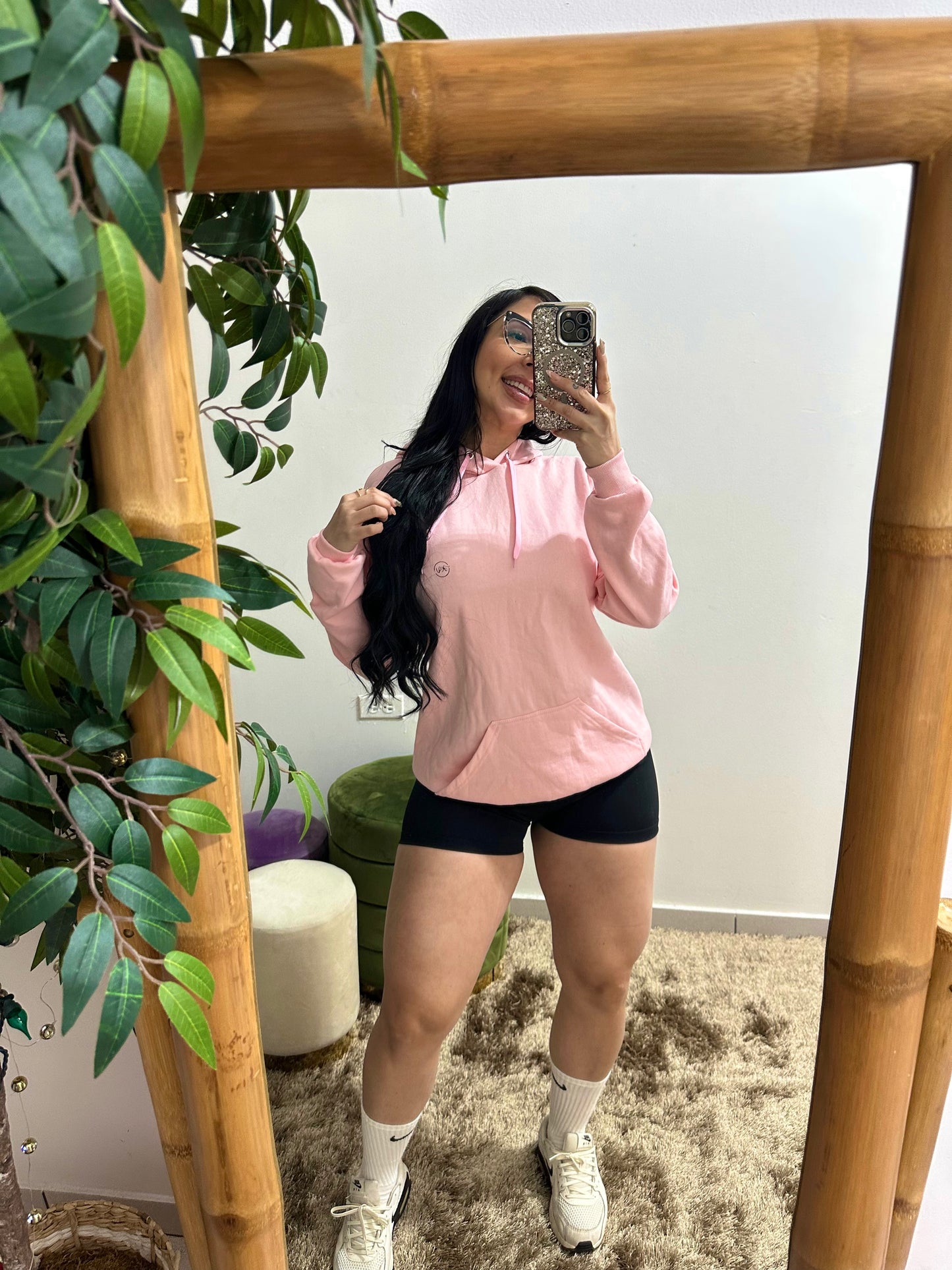 Hoodie pink & black short Set