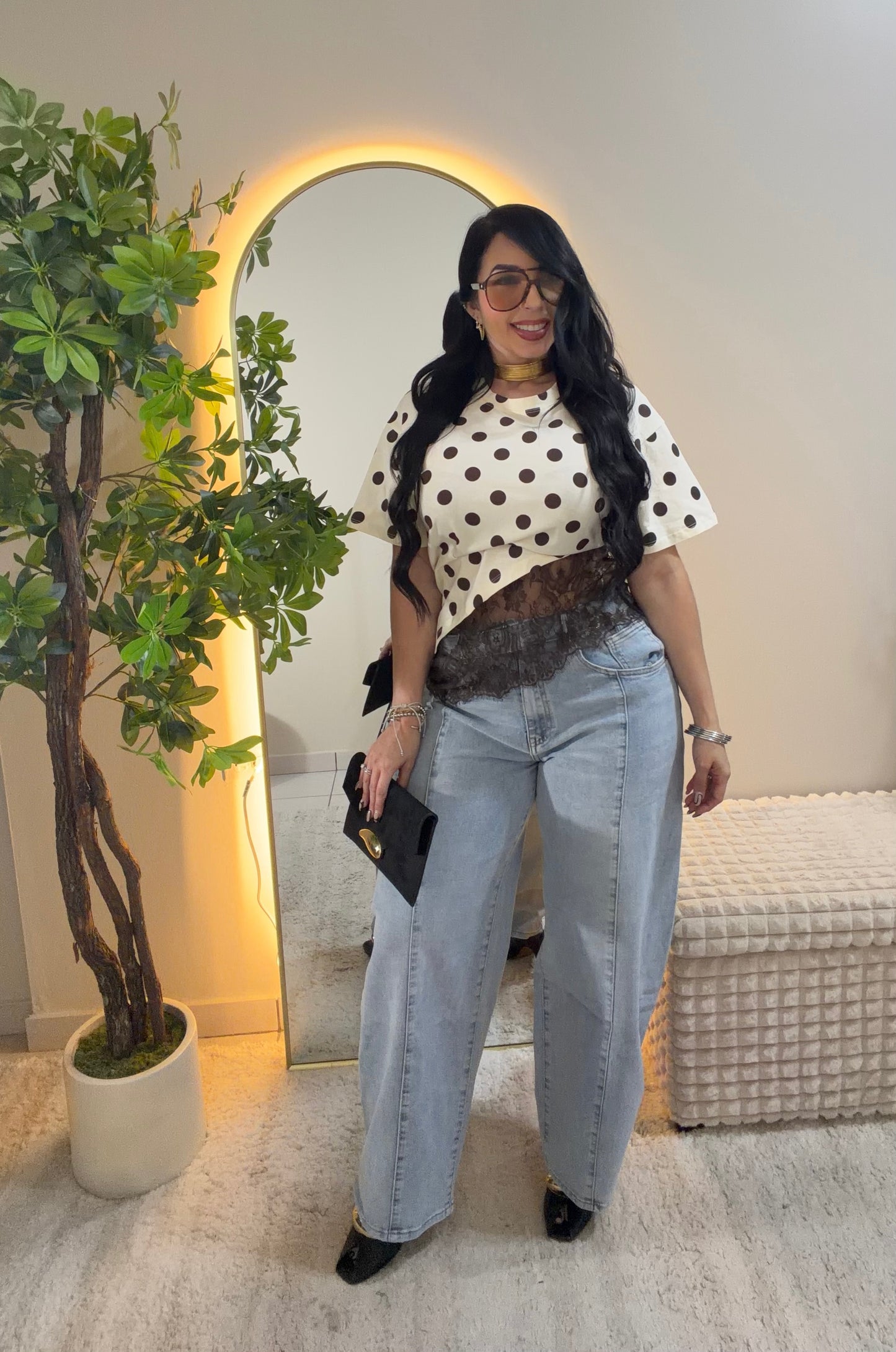 Italian Polka Dots Lace Blouse