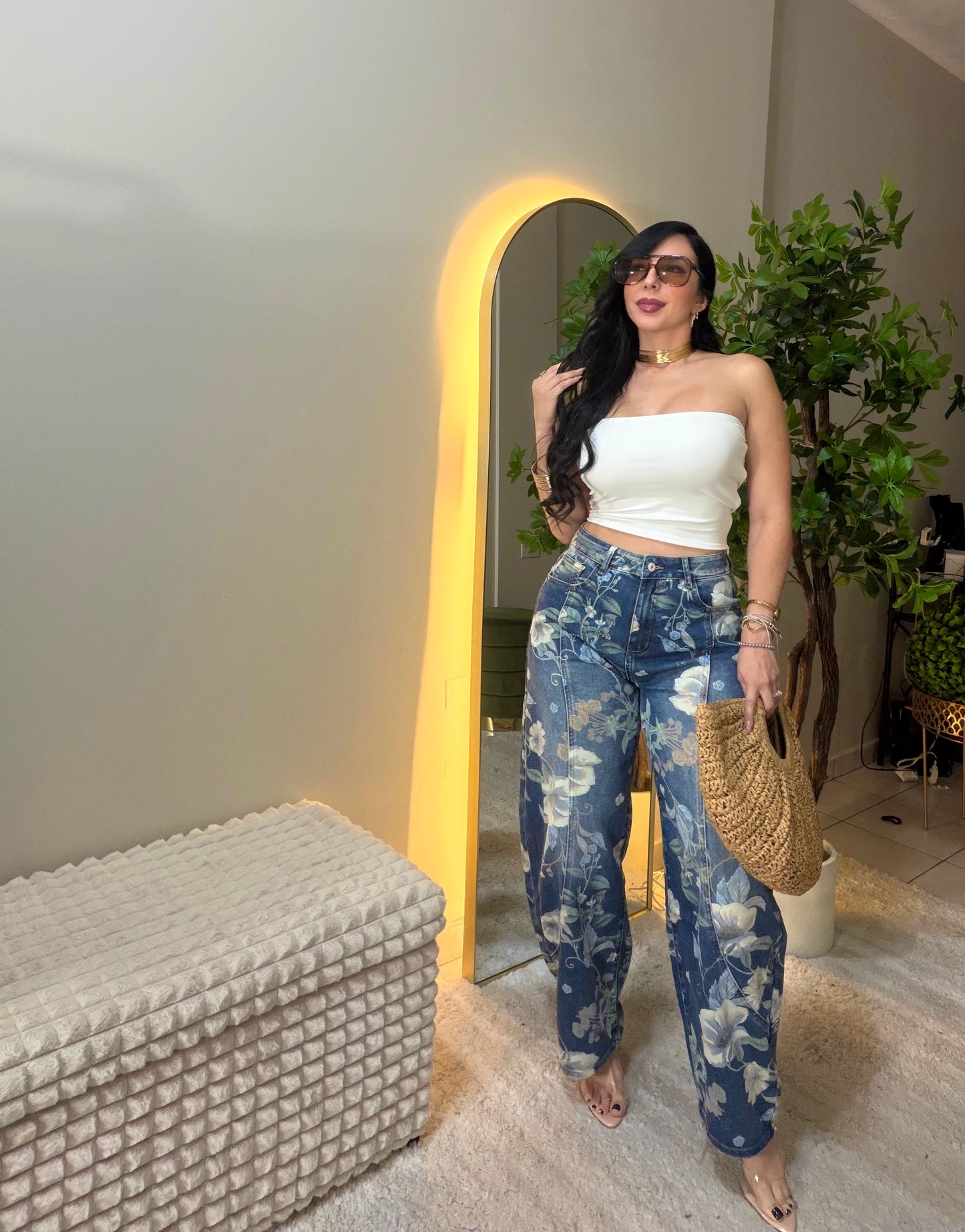 Italian Flowers Barrel Jeans