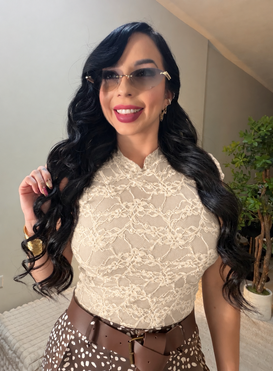 Italian Lace Beige Blouse