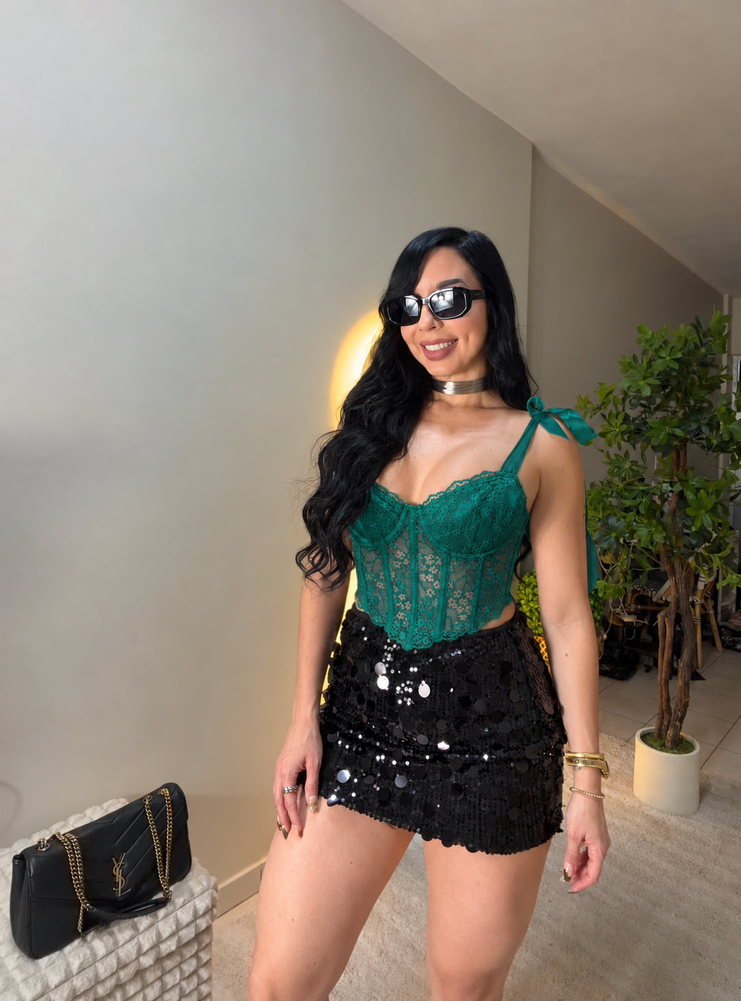 Belle Lace Green Hunter Corset