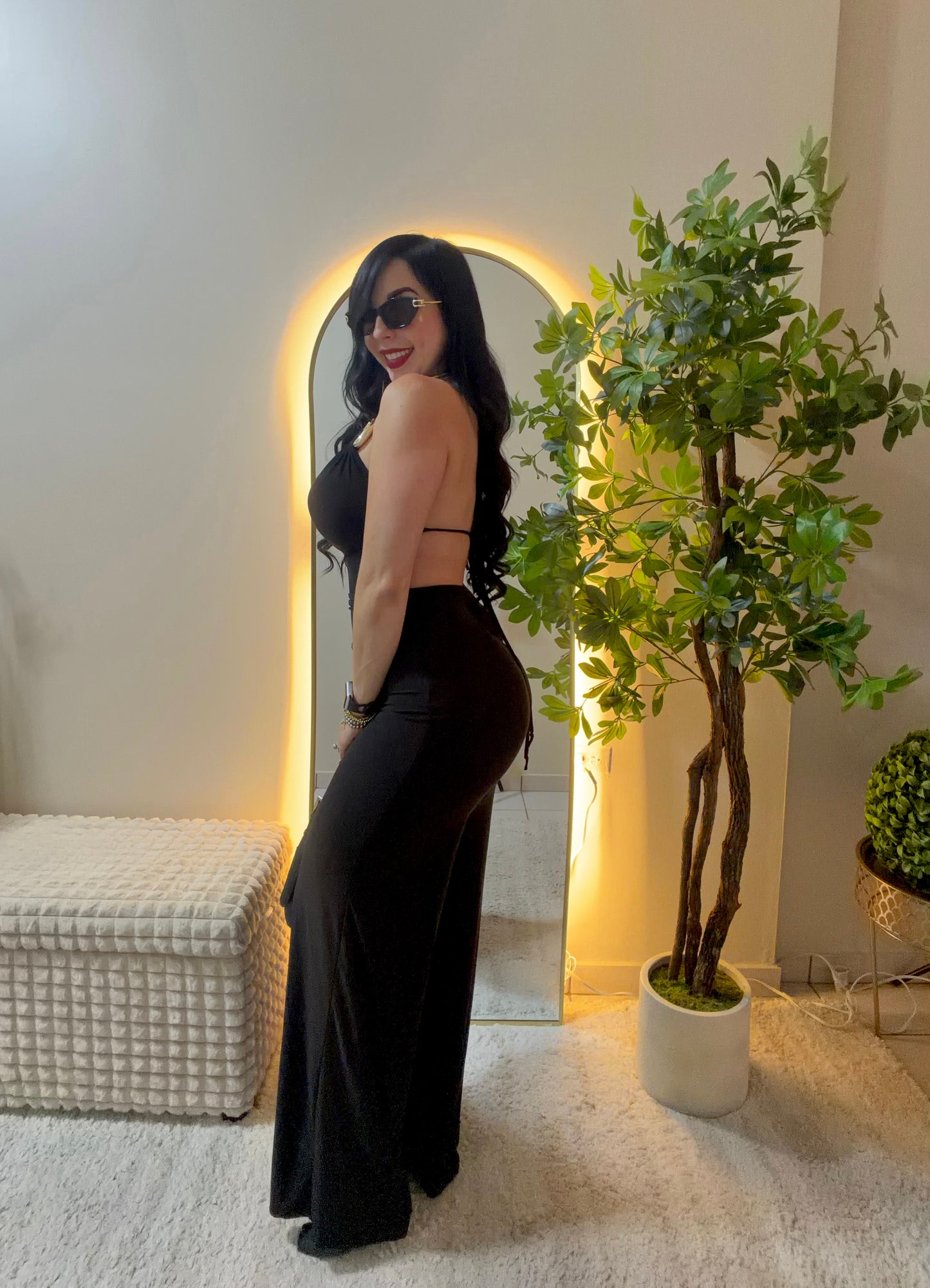 Black Detail Gold Jumpsuit