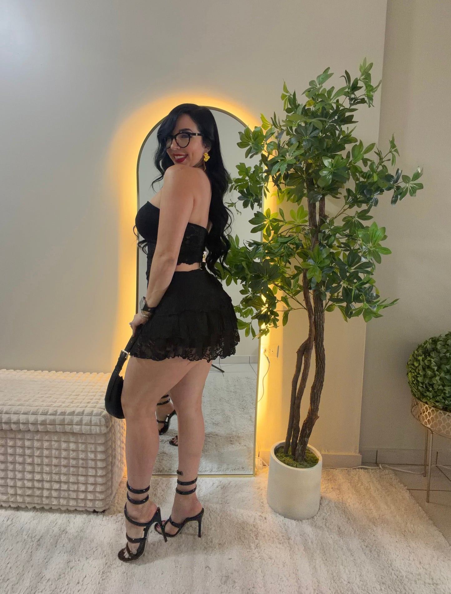 Black Lace Top & Ruffle Skort