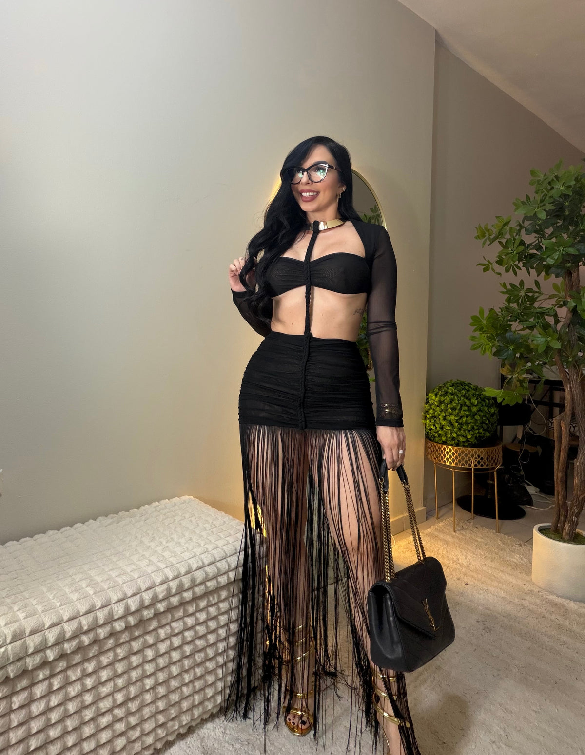 Elegant Sexy Fringe Black Dress