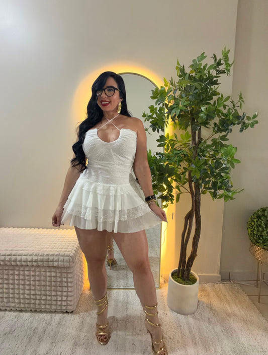 White Ruffles Skort Dress