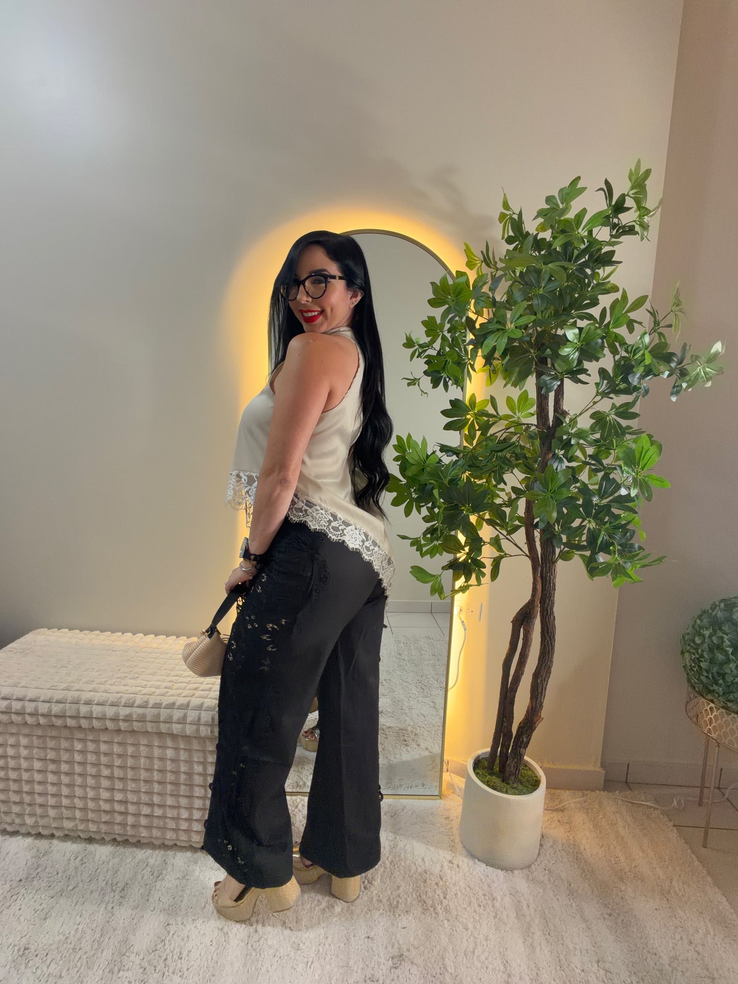 Champagne Italian  Satin Top
