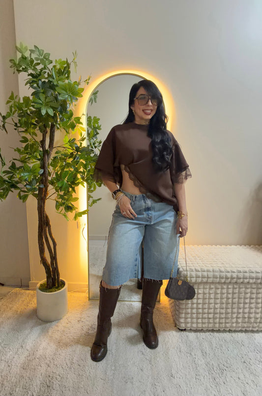 Chocolate Lace Oversized Blouse