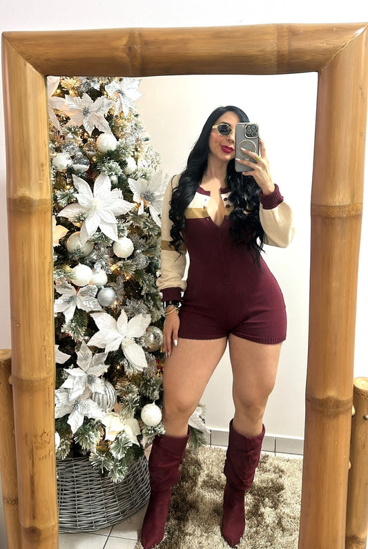 Wine & Beige Romper