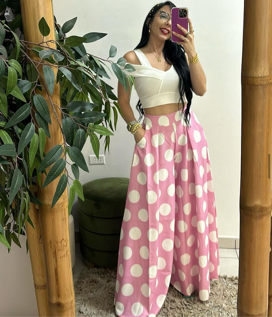 Pink and white dots palazzo