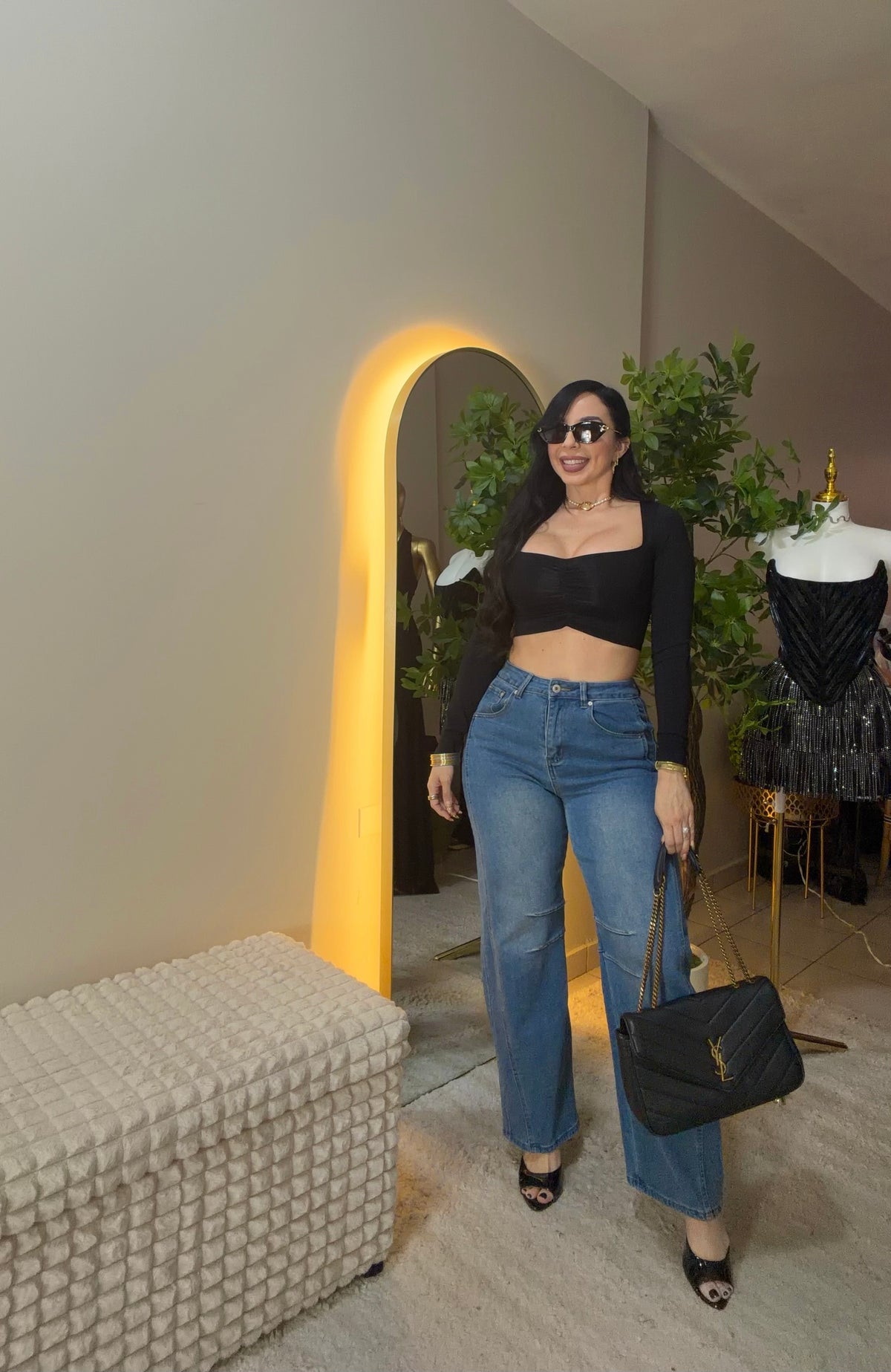 Chic Ruched Black Top