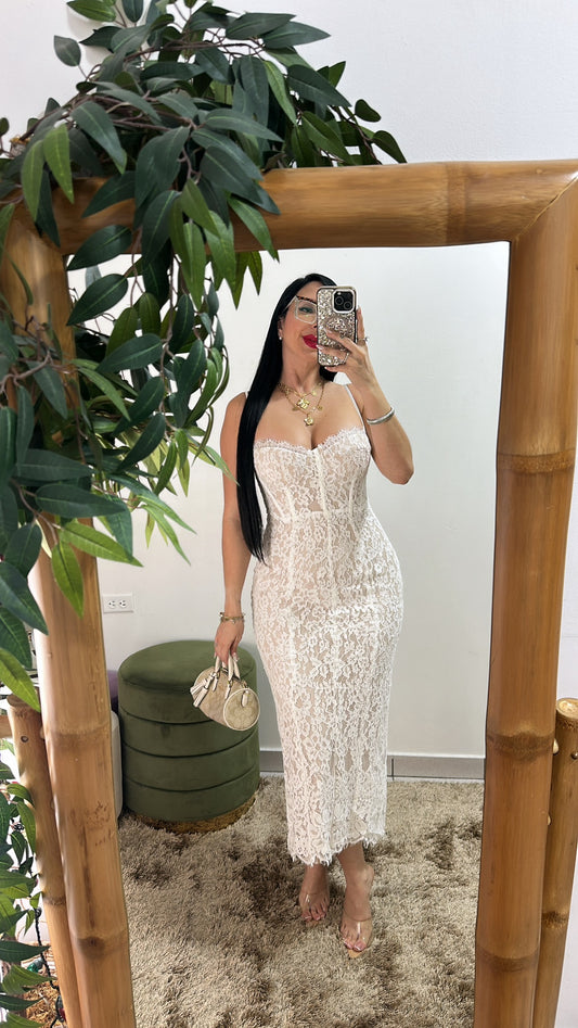 White lace midi dress