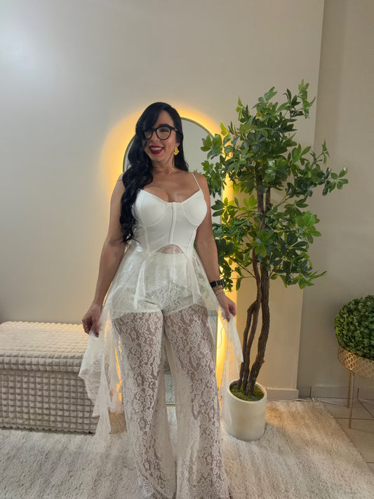 Italian White Lace Ruffles Top