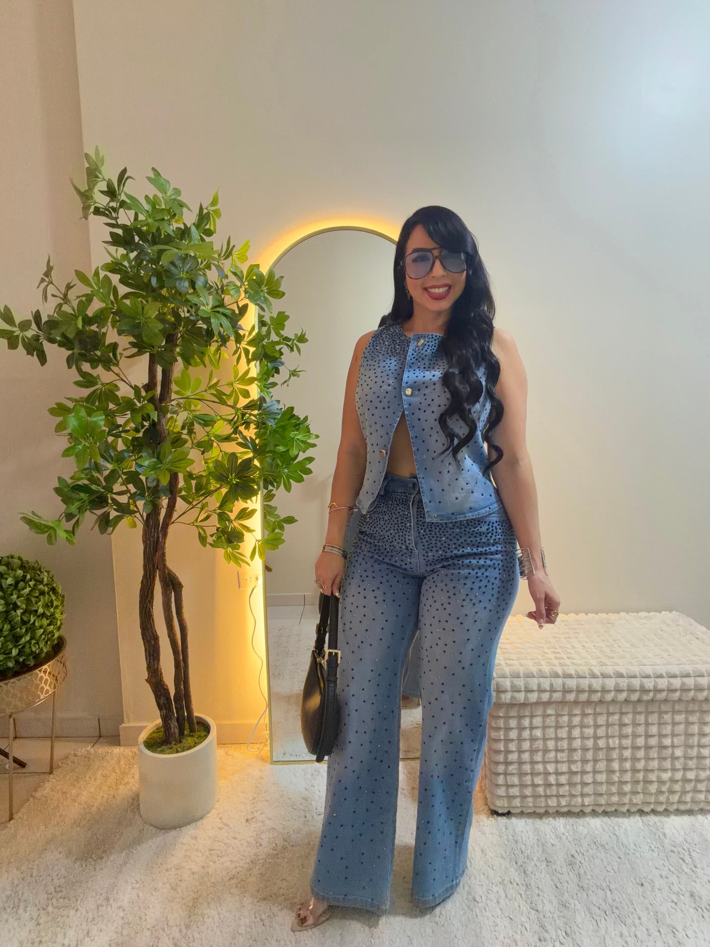 Rhinestone Denim Set