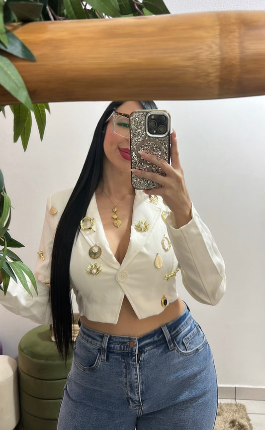 Gold Details White Jacket