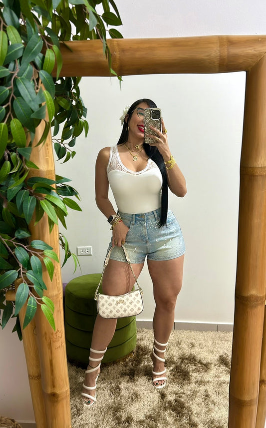 Rhinestones denim shorts