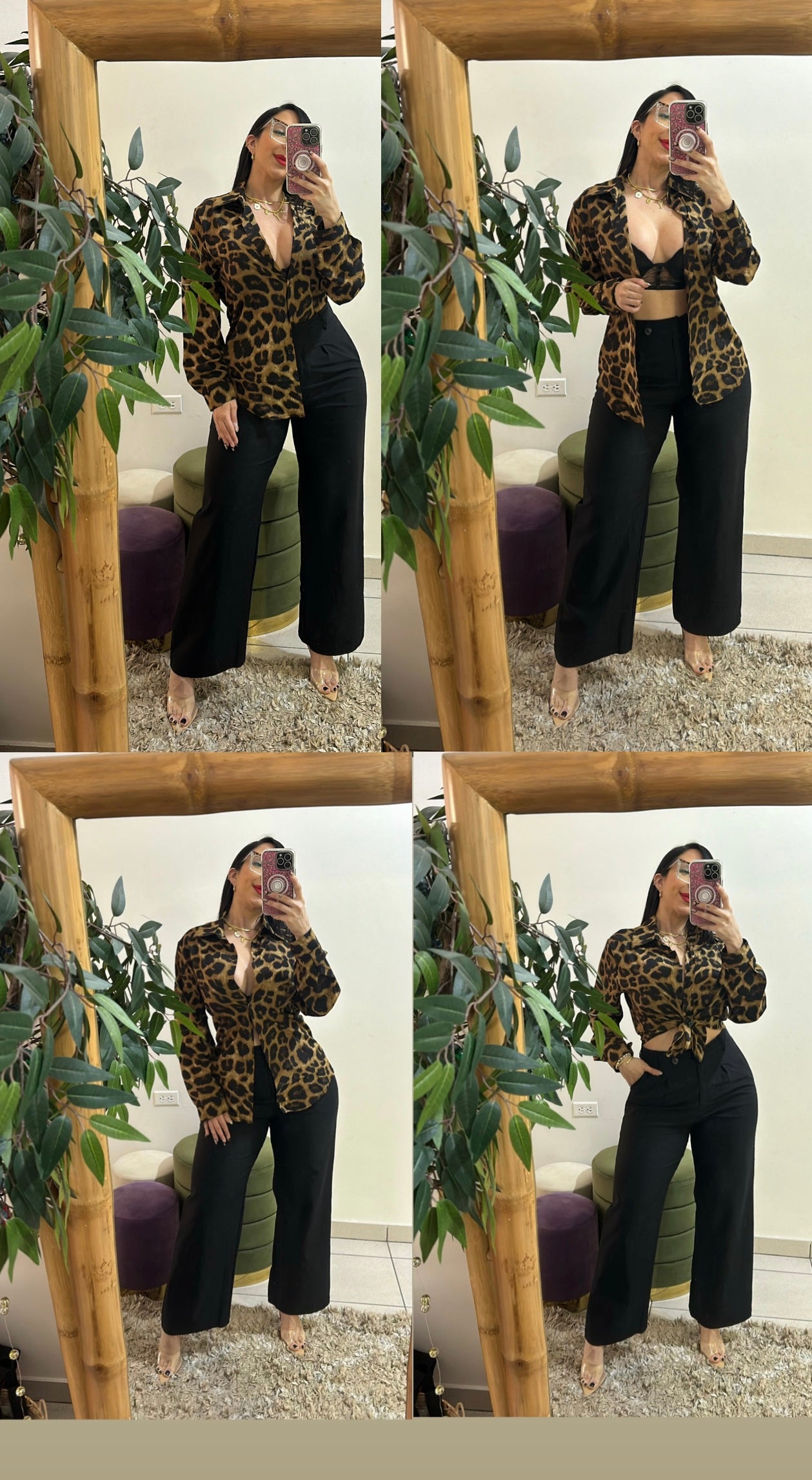 Animal print long sleeve blouse