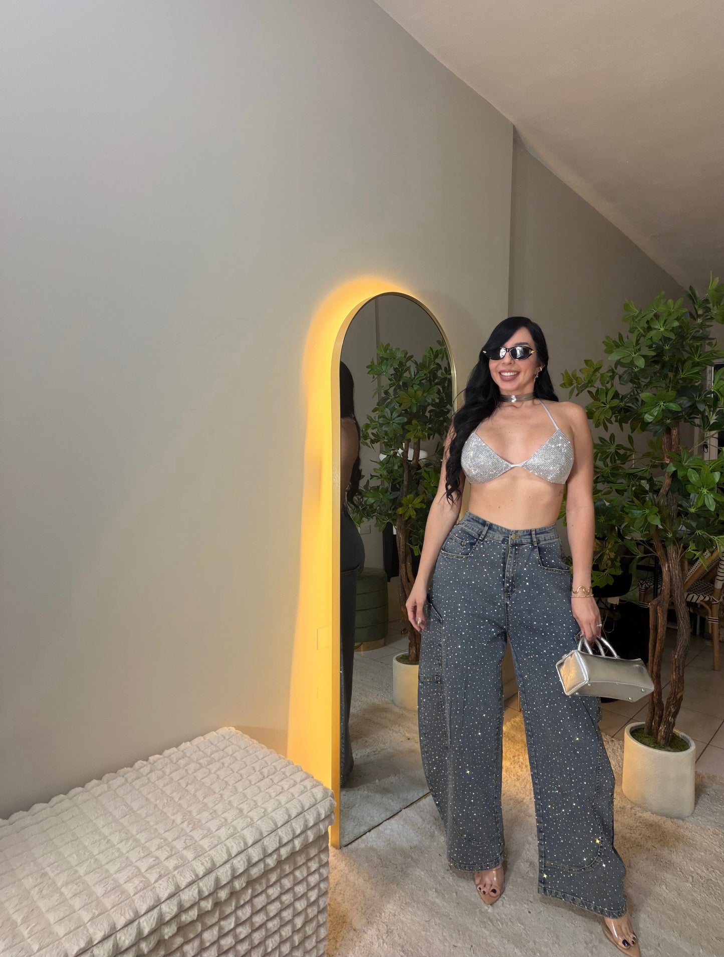 Rhinestone Barrel Jean