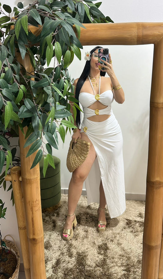 White/ gold Swimsuit & Skirt