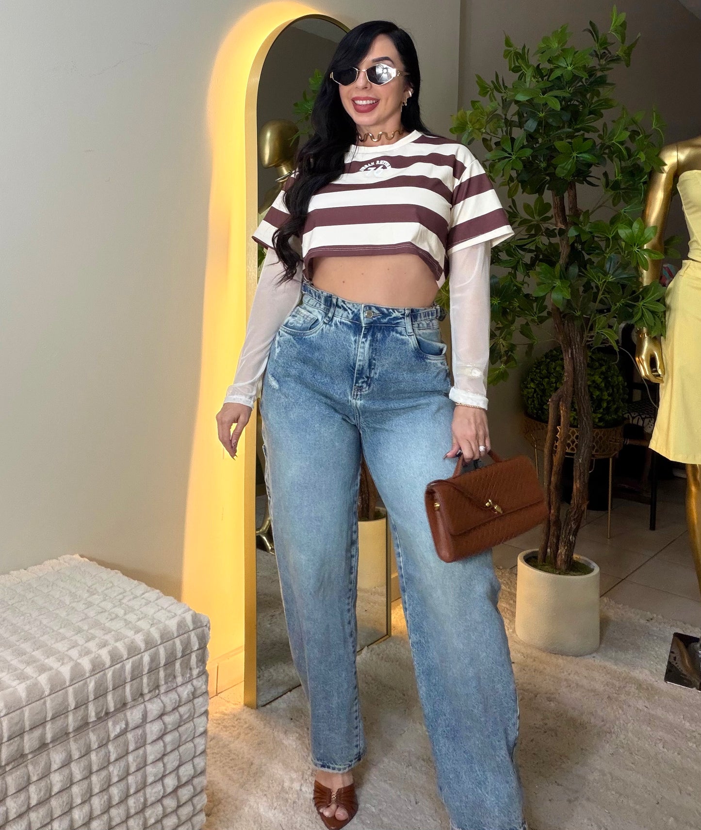 Colombian Cocoa/ Beige stripes blouse
