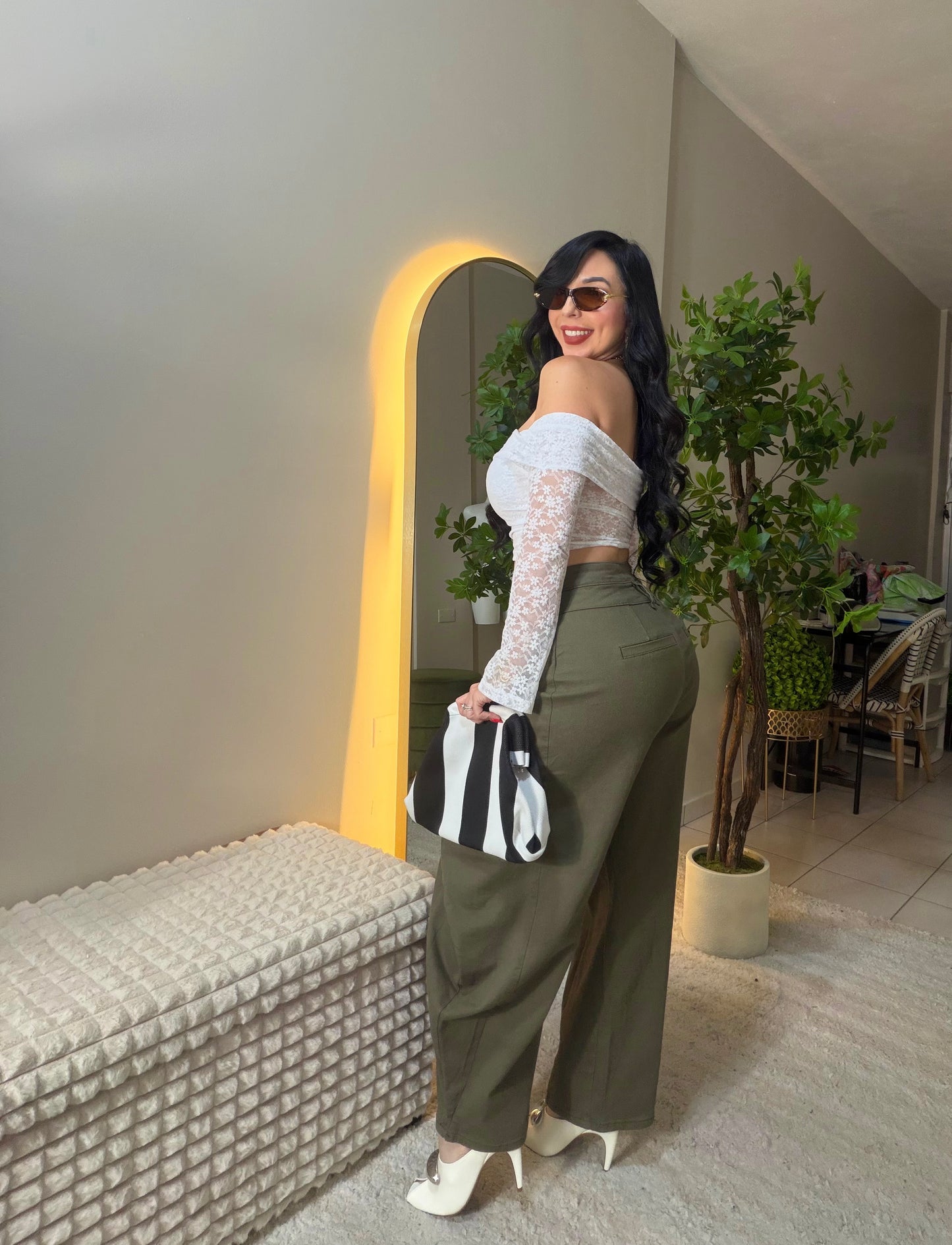 Green Olive Barrel Asymmetric Pant