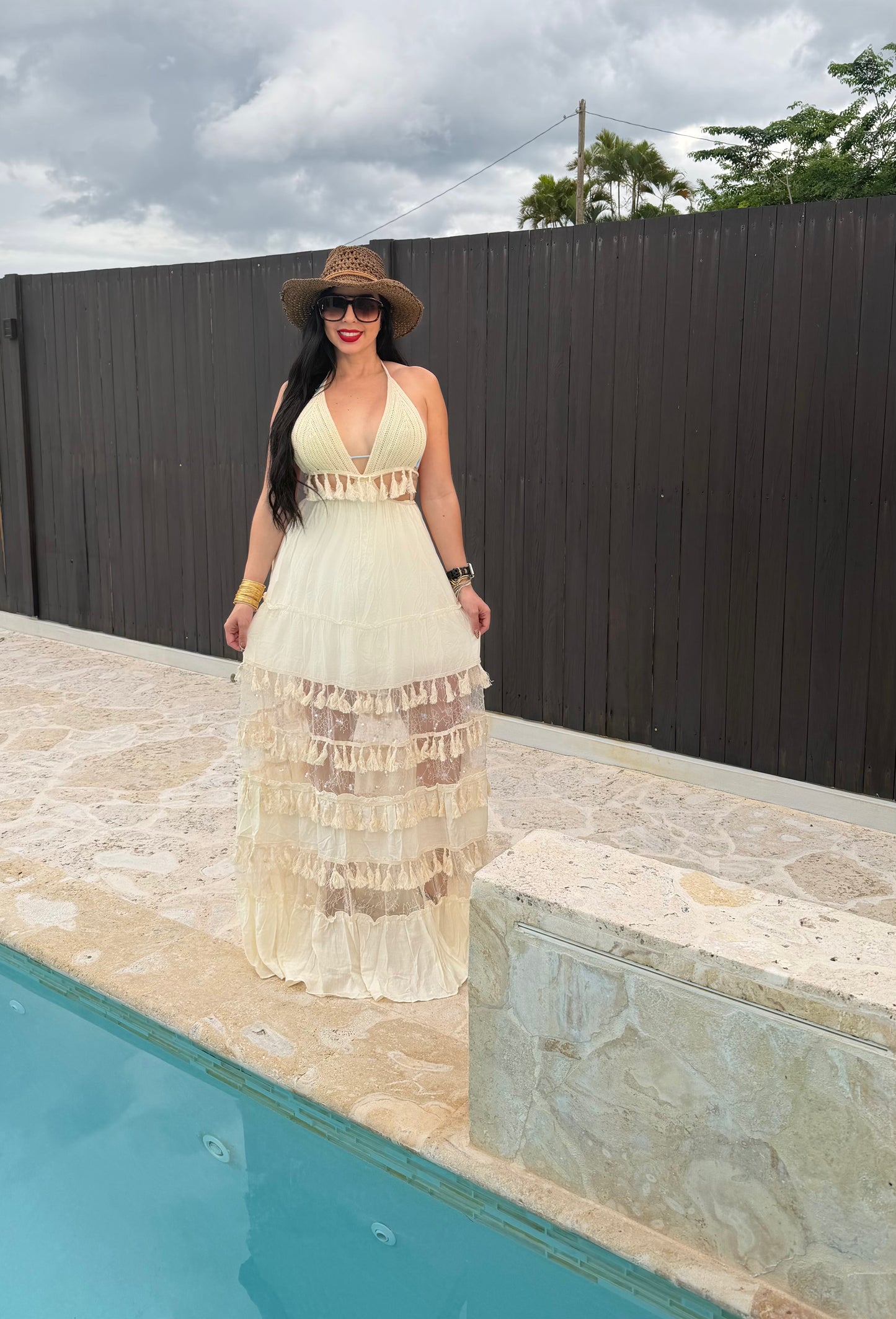 Beige Maxi Dress Vacation