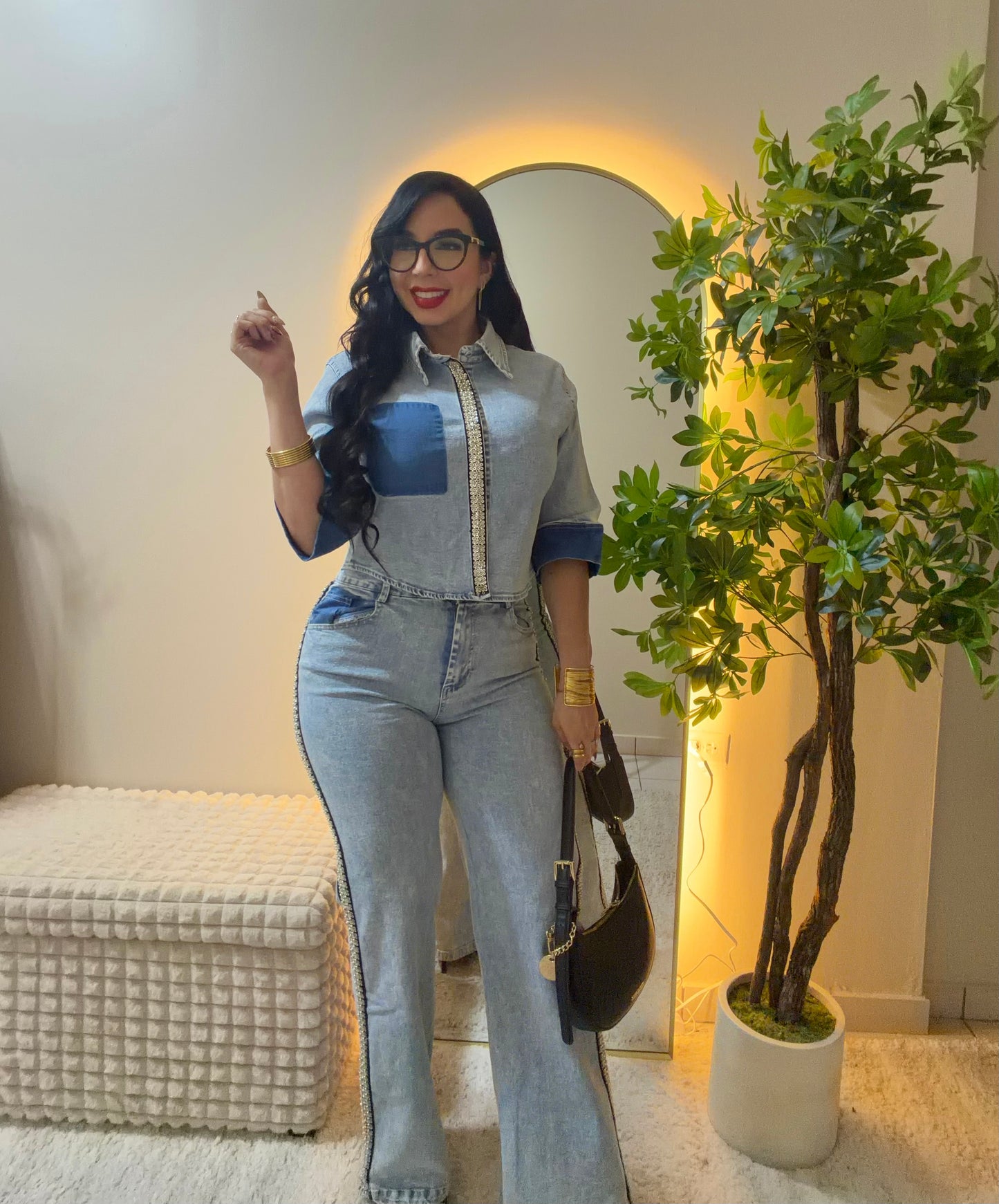 Rhinestones Denim Set
