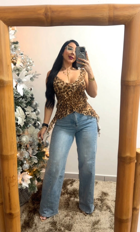 Animal Print Ruffles Blouse