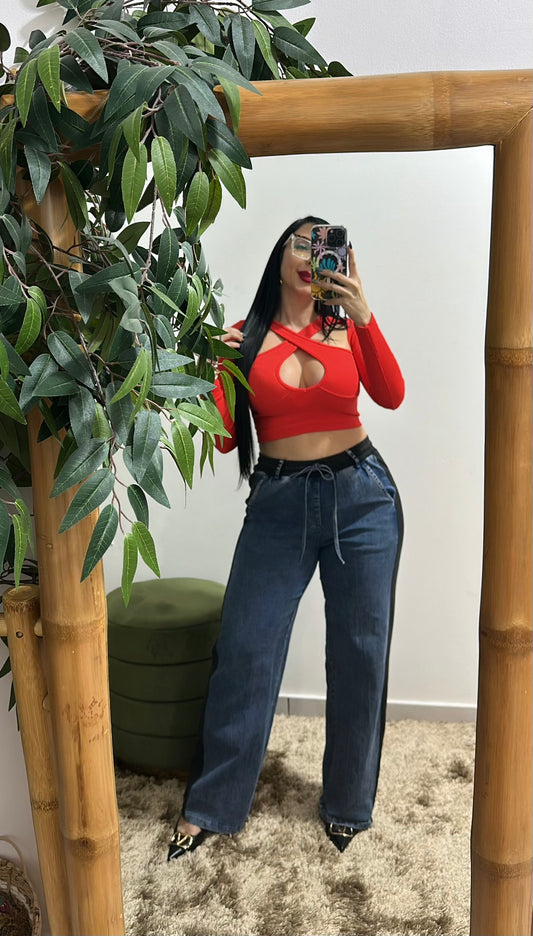 One Size Red Basic Top