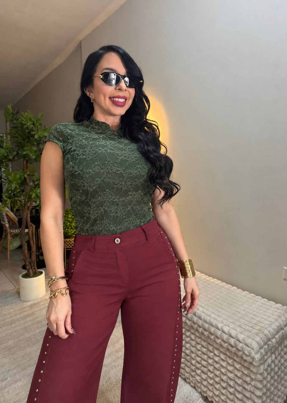 Italian Lace Olive Blouse