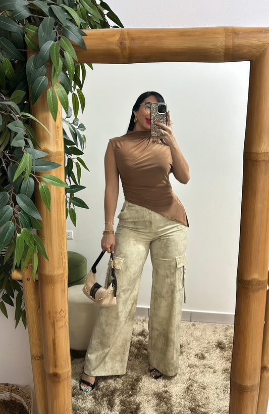 Asymmetric Brown Blouse