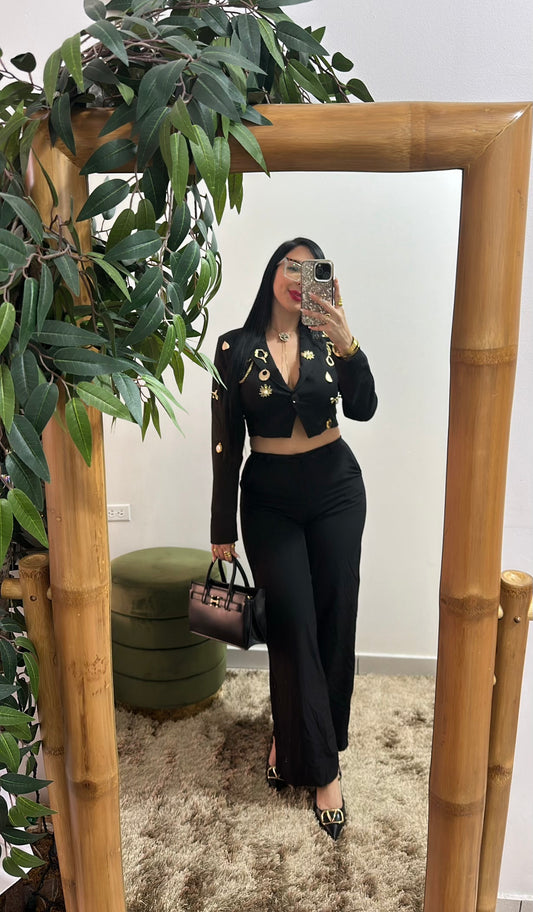 Gold Details Black Jacket