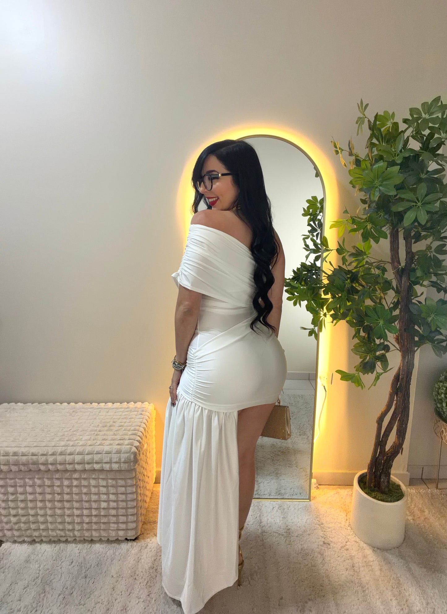 Asymmetric Fashion White Dress
