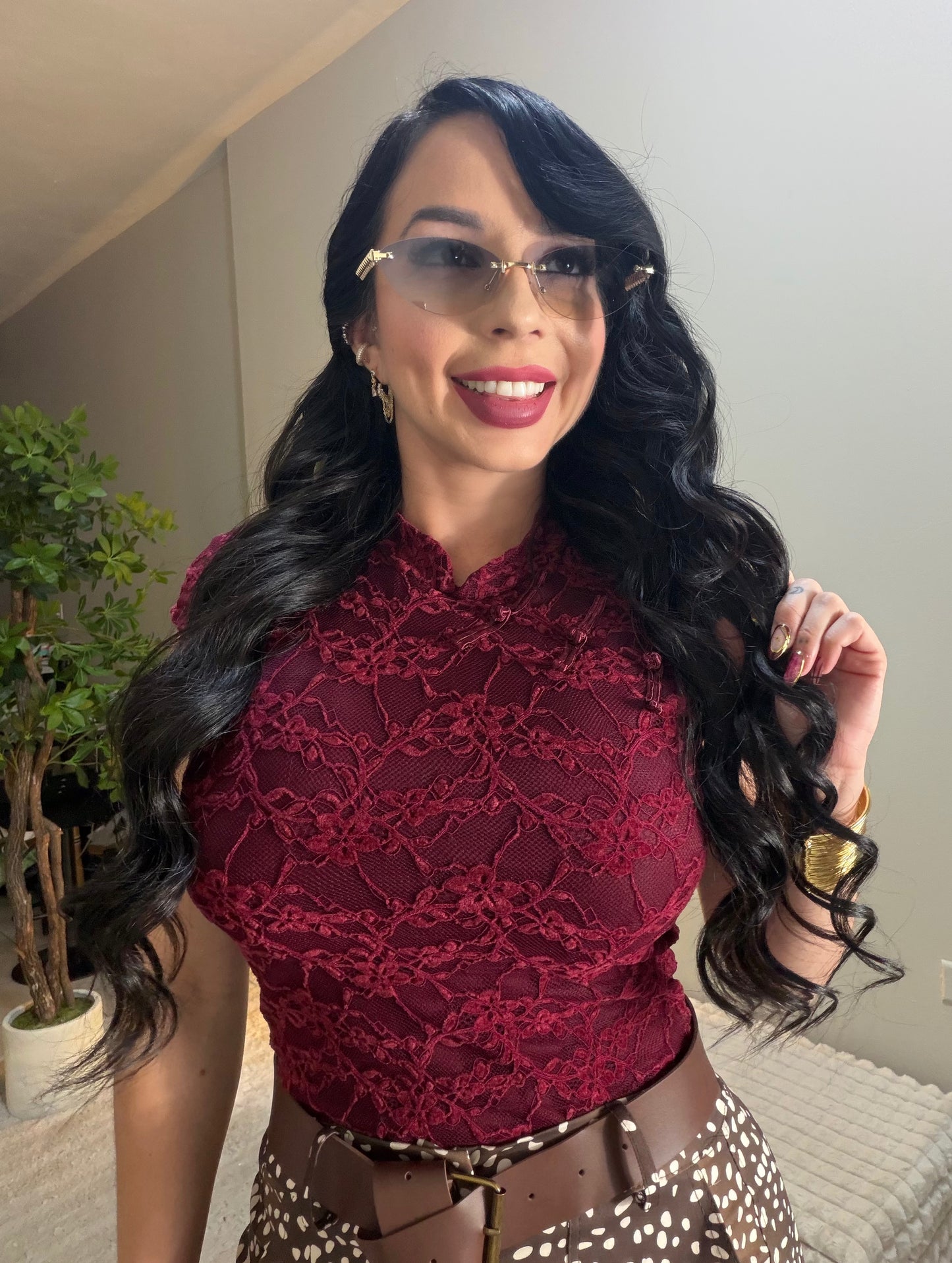 Italian Lace Wine Blouse