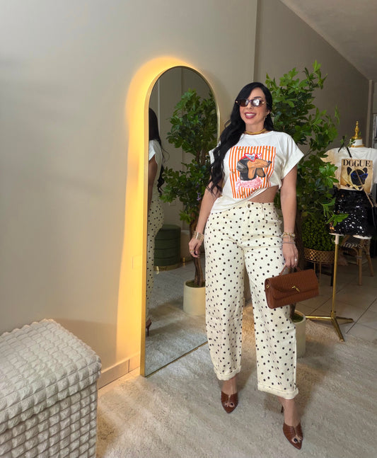 Restock Italian Chocolate Polka Dots Barrel Jean