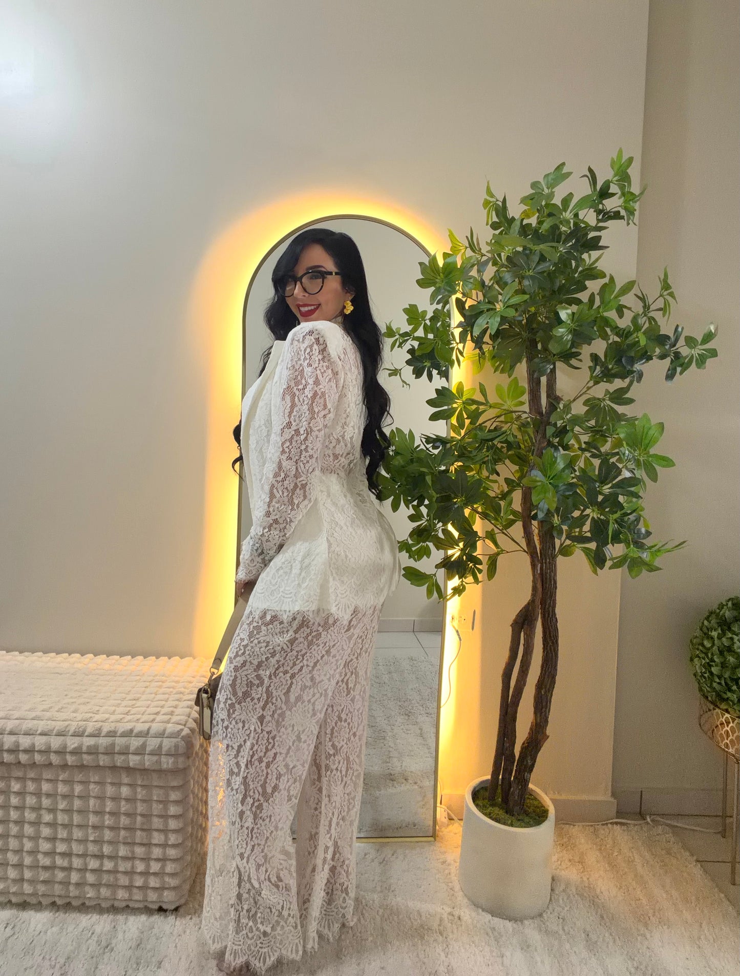 Restock 3 Pieces Lace White Blazer Set