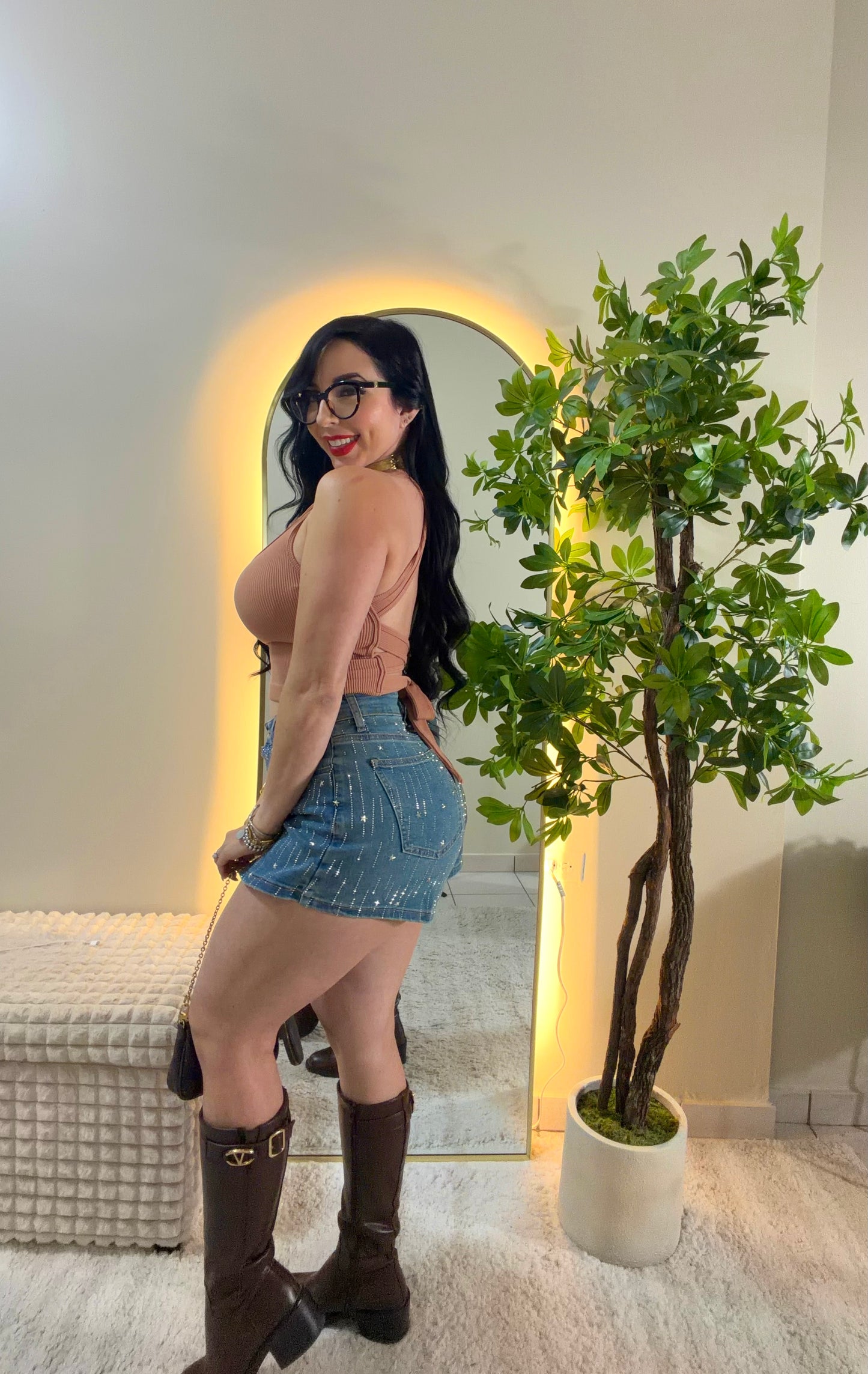 Rhinestones & Stars Denim Skort