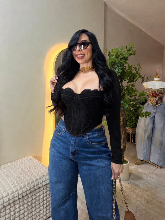 Long Sleeve Black Corset