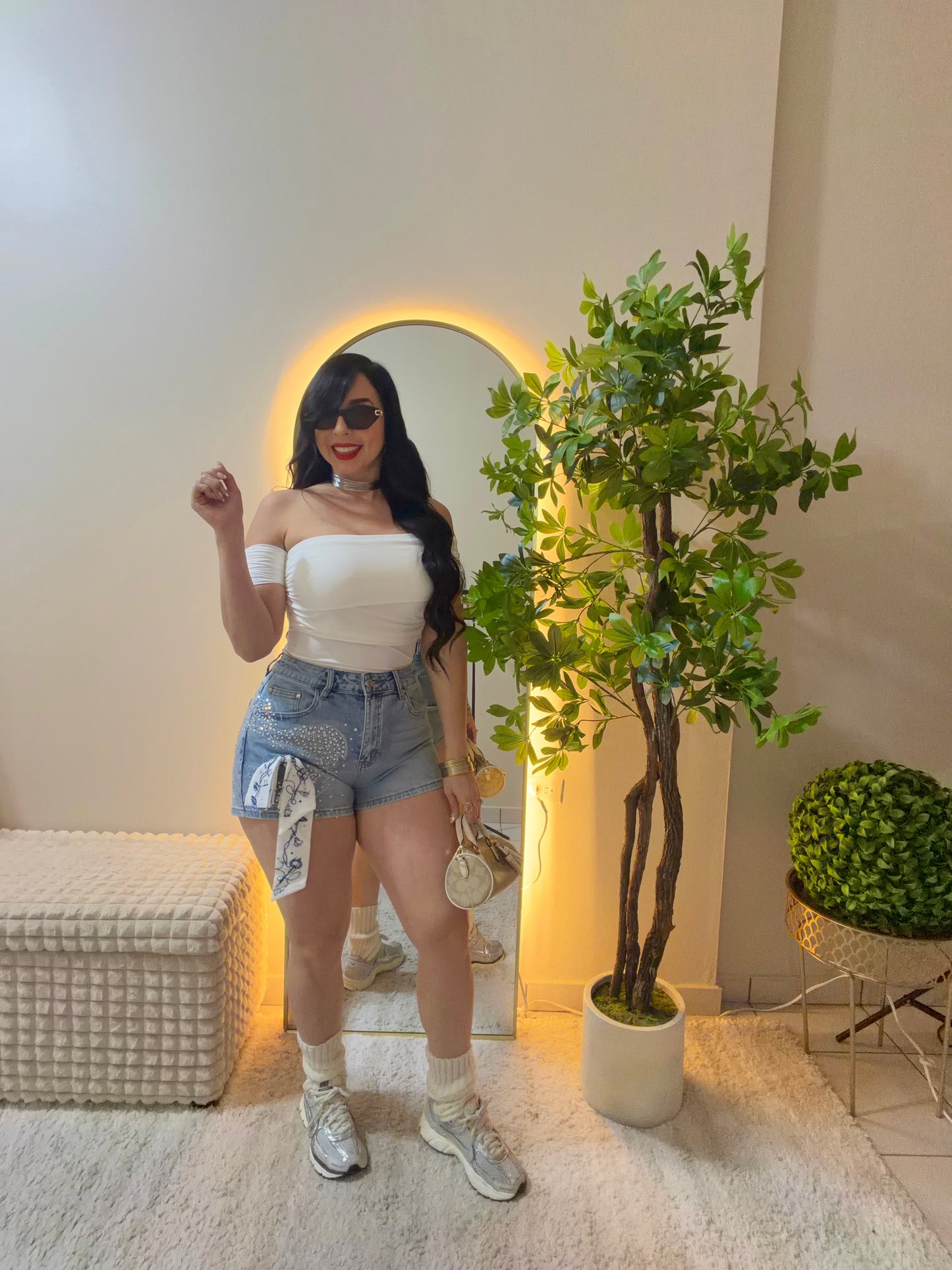 Cute Rhinestones Short( incluye el pañuelo)