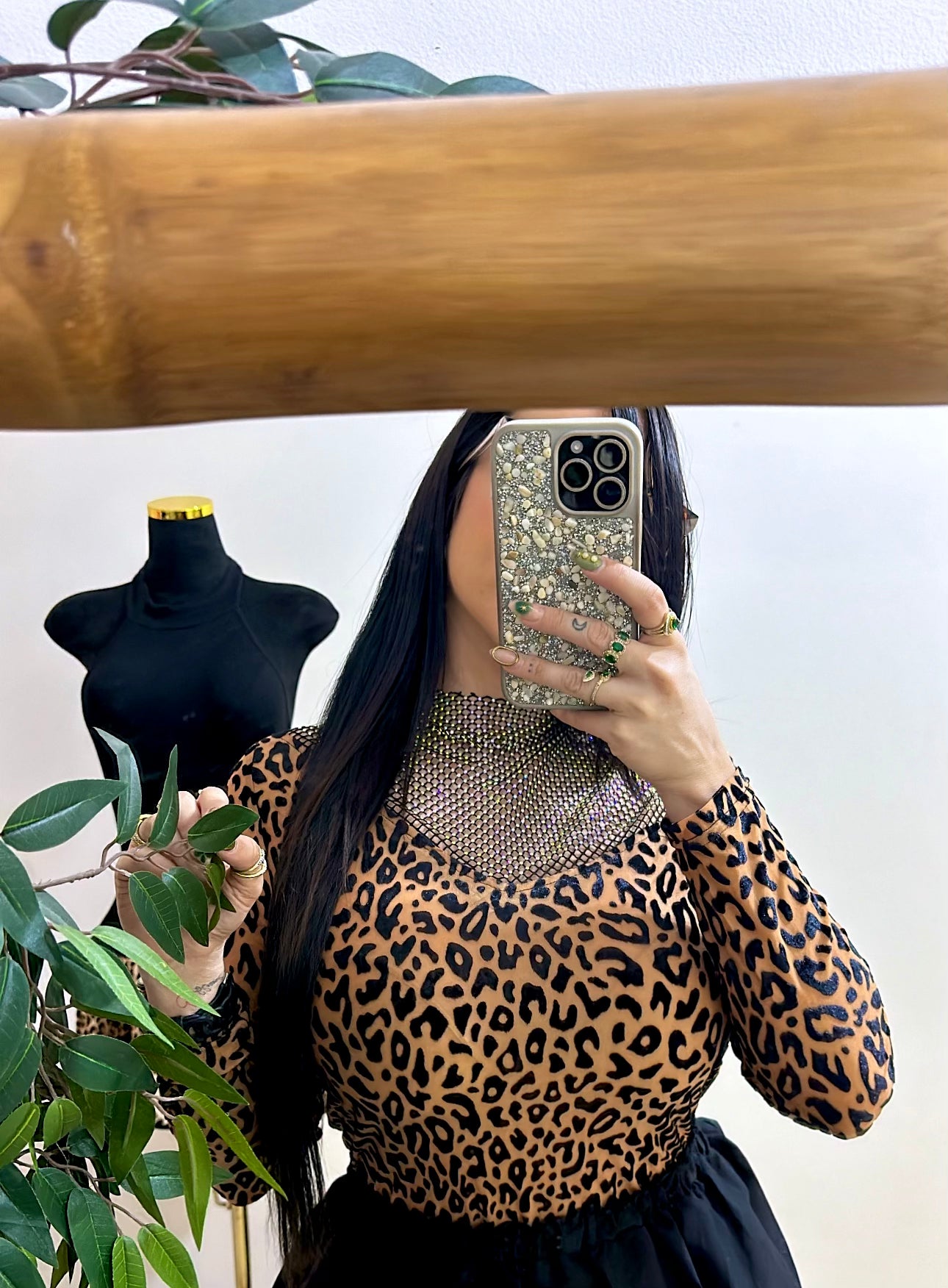 Rhinestones animal print blouse