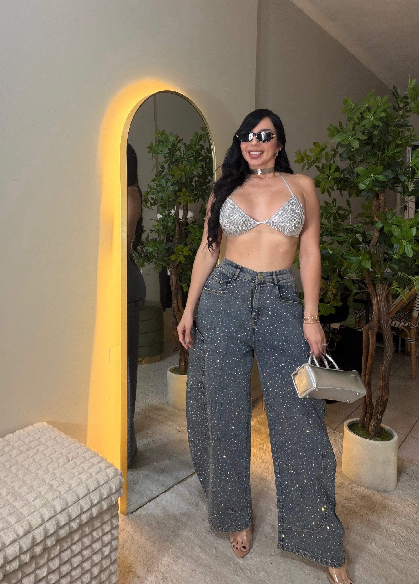 Rhinestone Silver Bralette