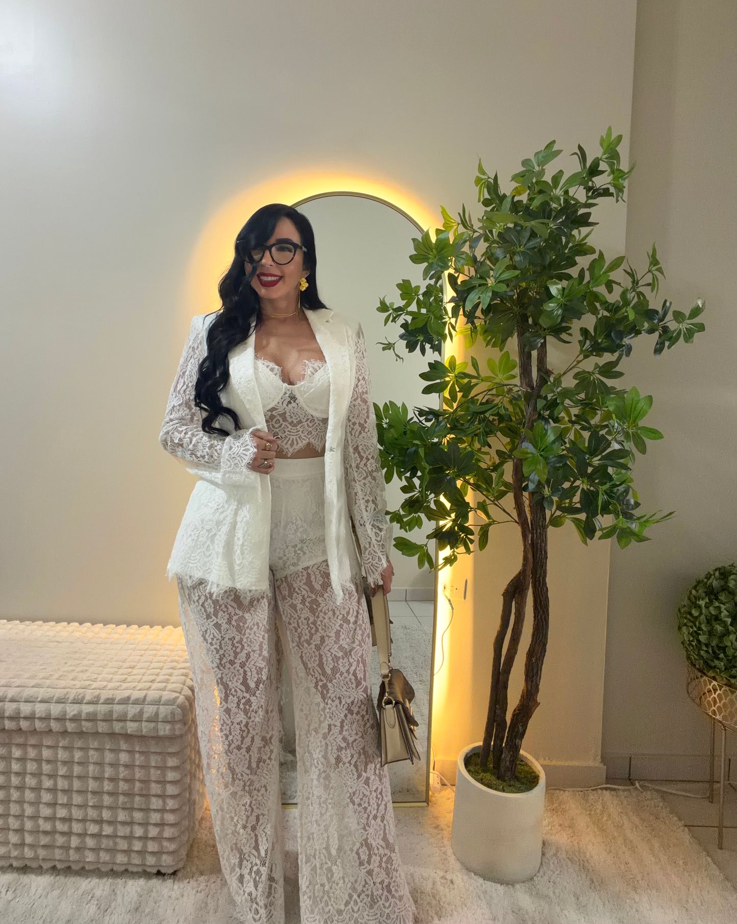 Restock 3 Pieces Lace White Blazer Set