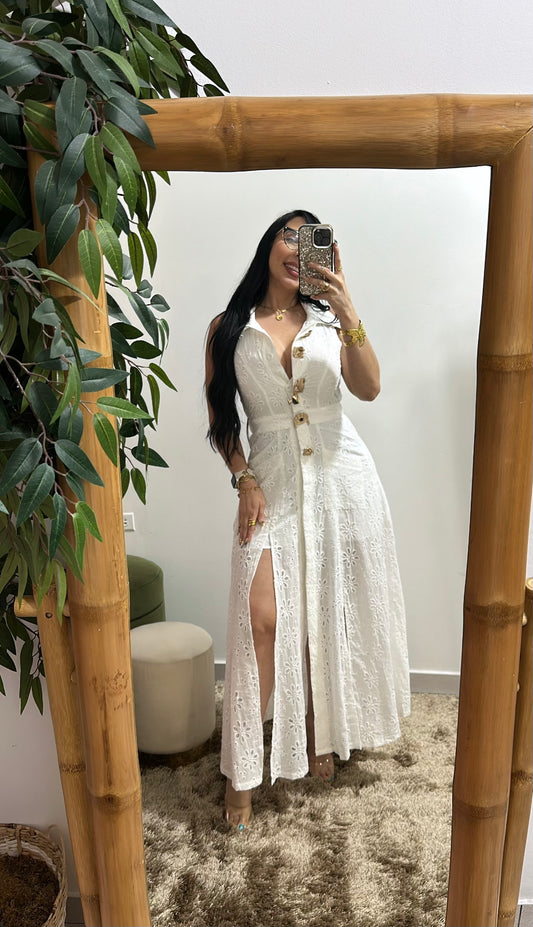 Gold Bottoms White Dress