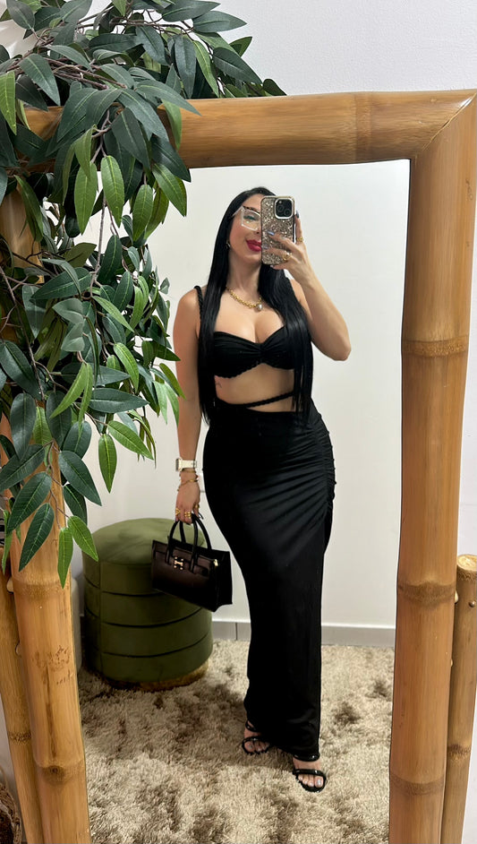 Spandex Black Skirt Set